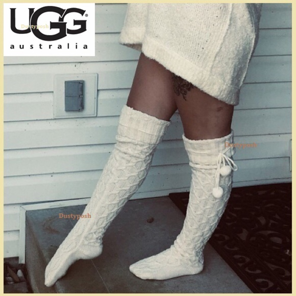 UGG Sparkle Cable Knit Socks Thigh High Over Knee Boot Discontinued Bedroom New - Picture 4 of 7